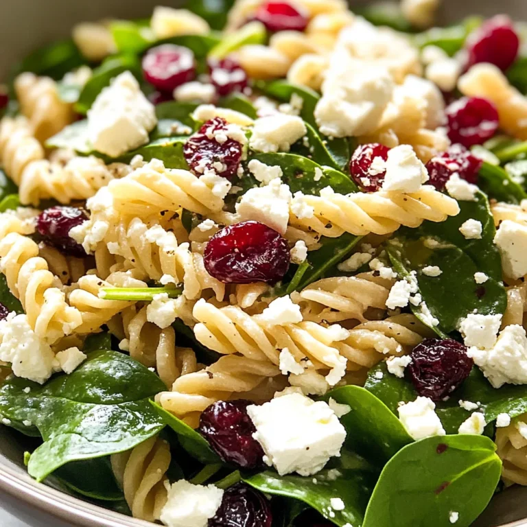Spinach Pasta Salad with Feta and Cranberries