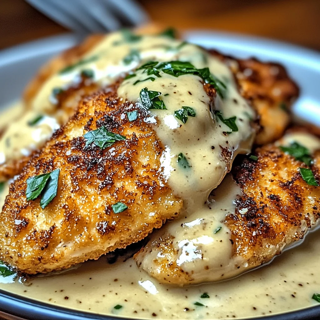 Crispy Parmesan Chicken with a Rich Garlic Sauce - Easy Dinner Idea