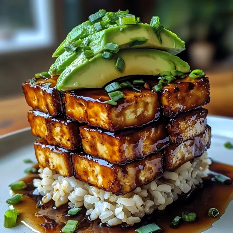 Crispy Teriyaki Tofu and Avocado Rice Stack