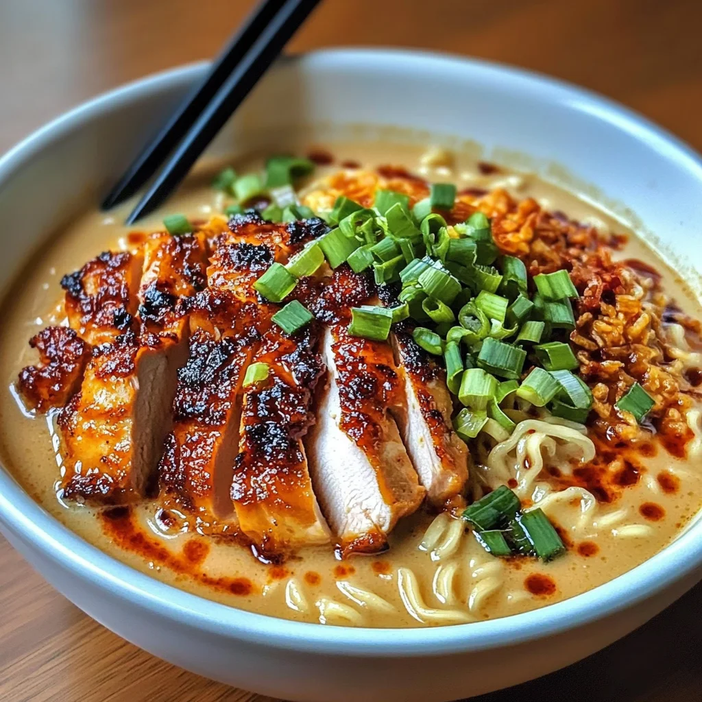 Fiery Chicken Ramen with Creamy Garlic Sauce