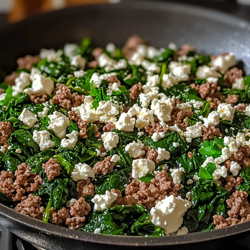 Ground Beef and Spinach Skillet with Feta