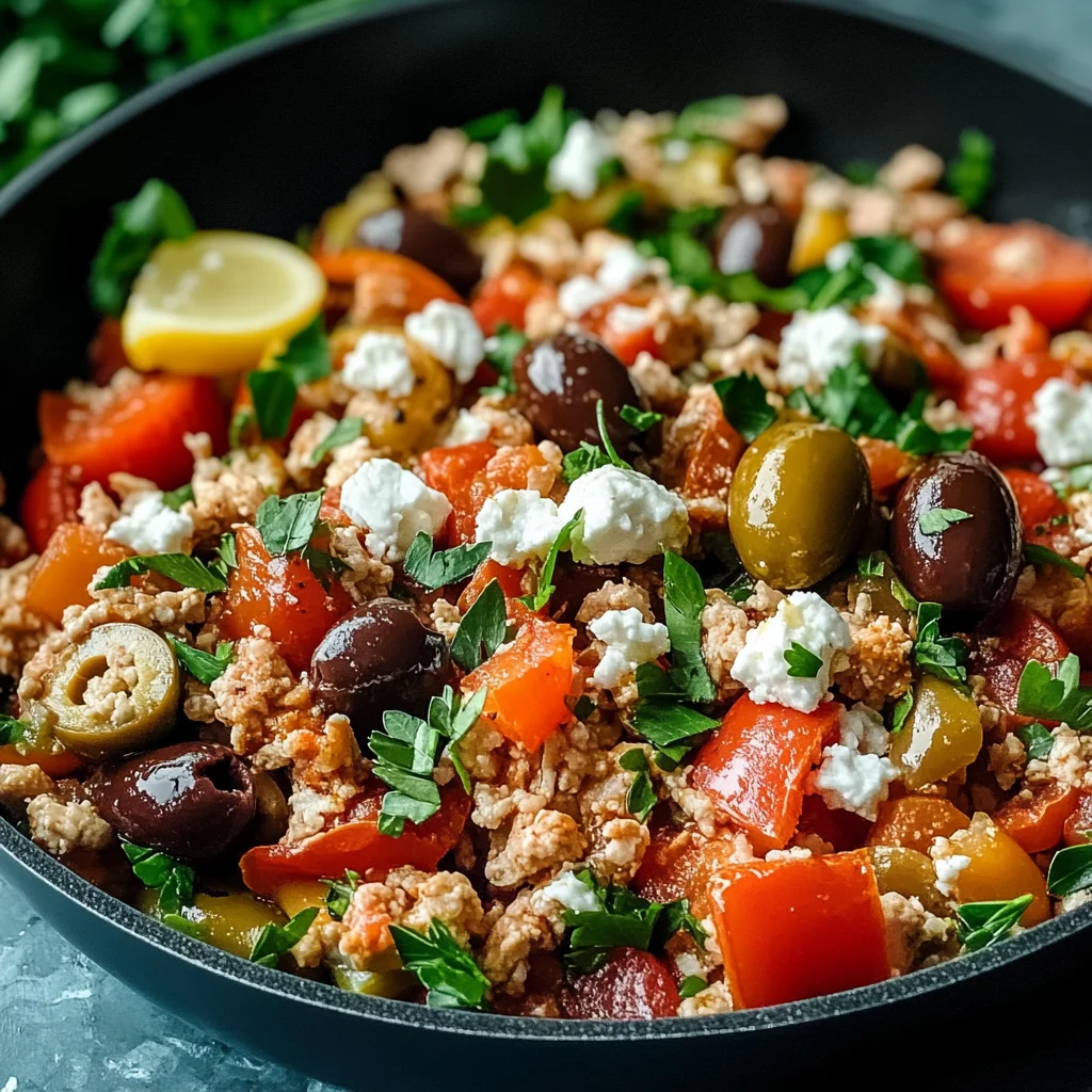Mediterranean Keto Ground Chicken Skillet with Olives and Feta