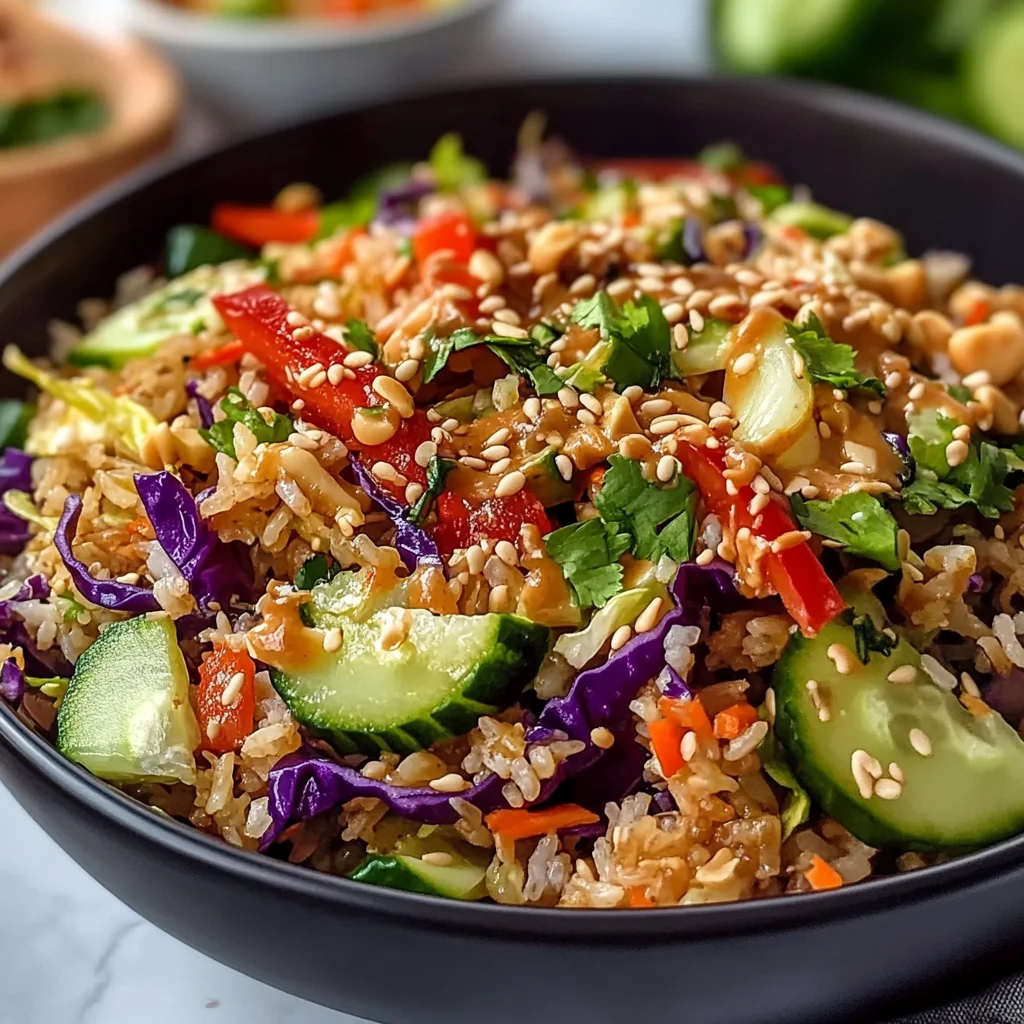 Quick Crispy Rice Salad with Peanut Sesame Dressing - Alrightwithme